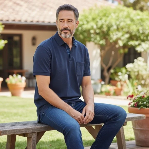 Brioni Dark Blue Cotton Pique Polo Shirt - Picture 1 of 9